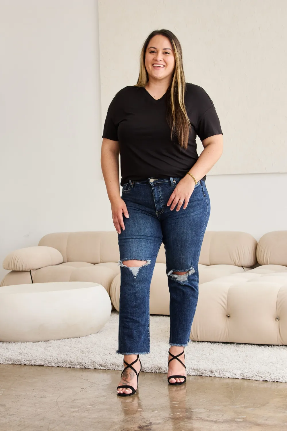 Crop Dylan Full Size Tummy Control Distressed High Waist Raw Hem Jeans, image 18
