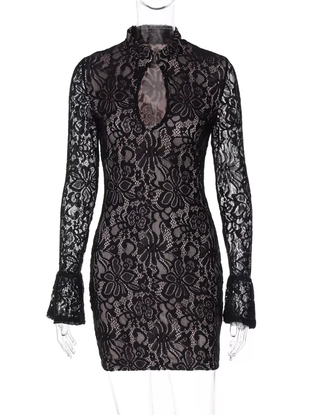 Lace Cutout Long Sleeve Mini Dress, image 5