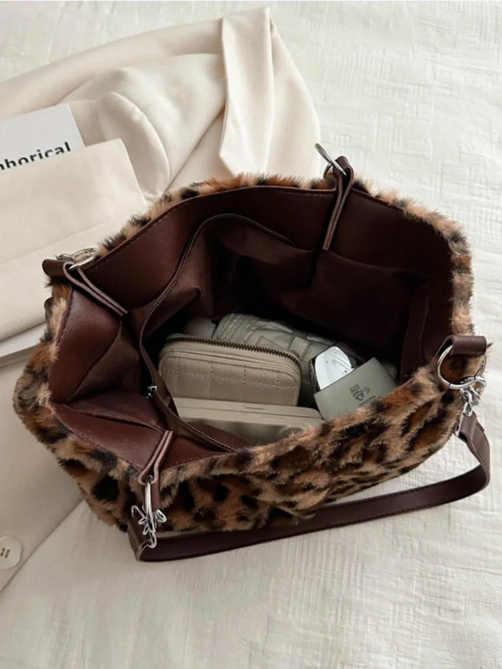Faux Fur Leopard Shoulder Bag, image 7