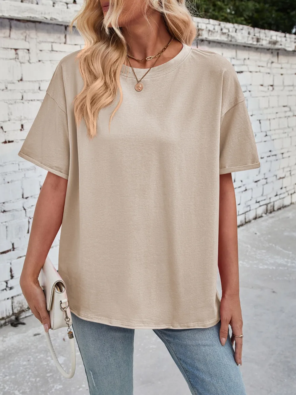 Exposed Seam Round Neck Half Sleeve T-Shirt, image 12