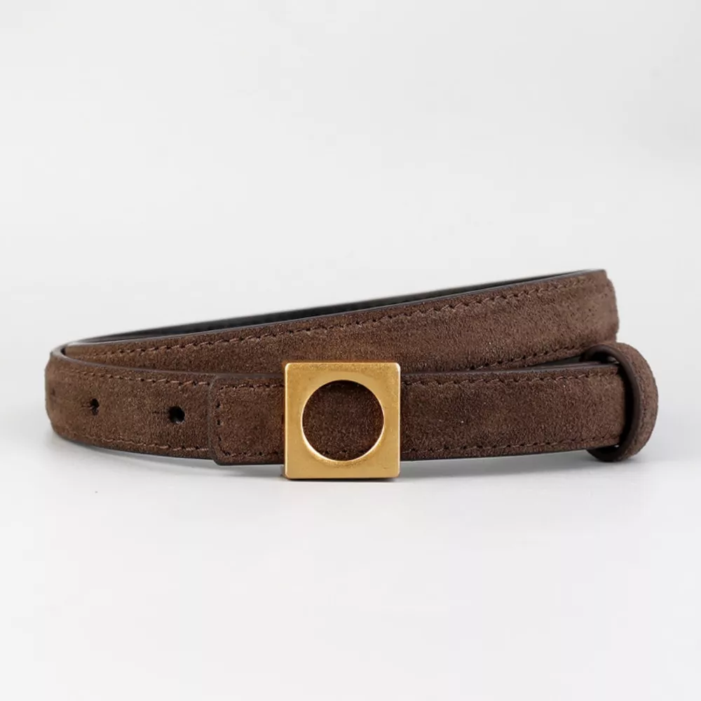Leather Square Buckle Skinny Belt, image 4