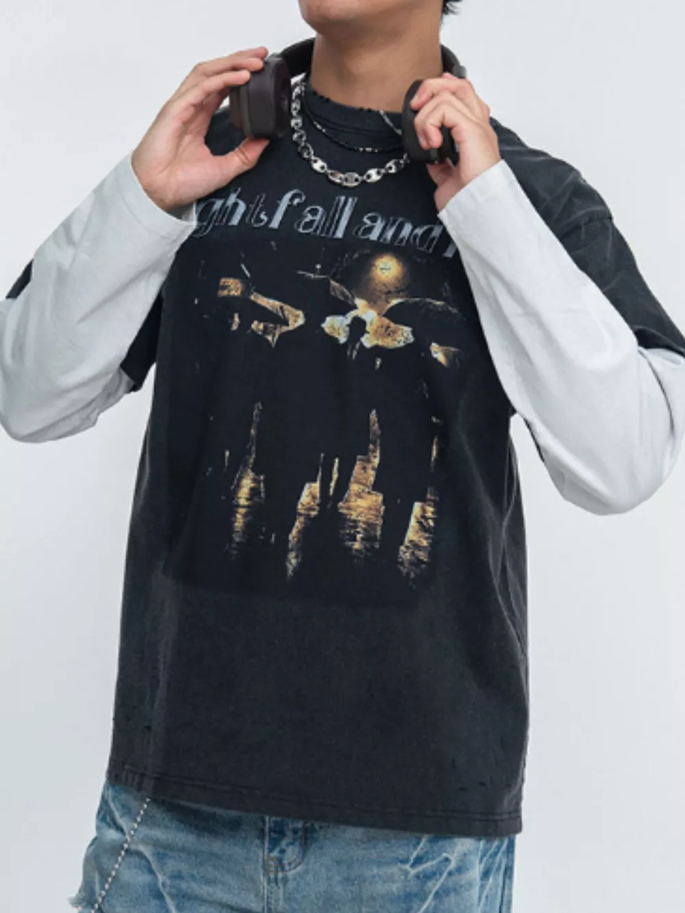 Men's Vintage Washed Graphic Round Neck T-Shirt, image 2