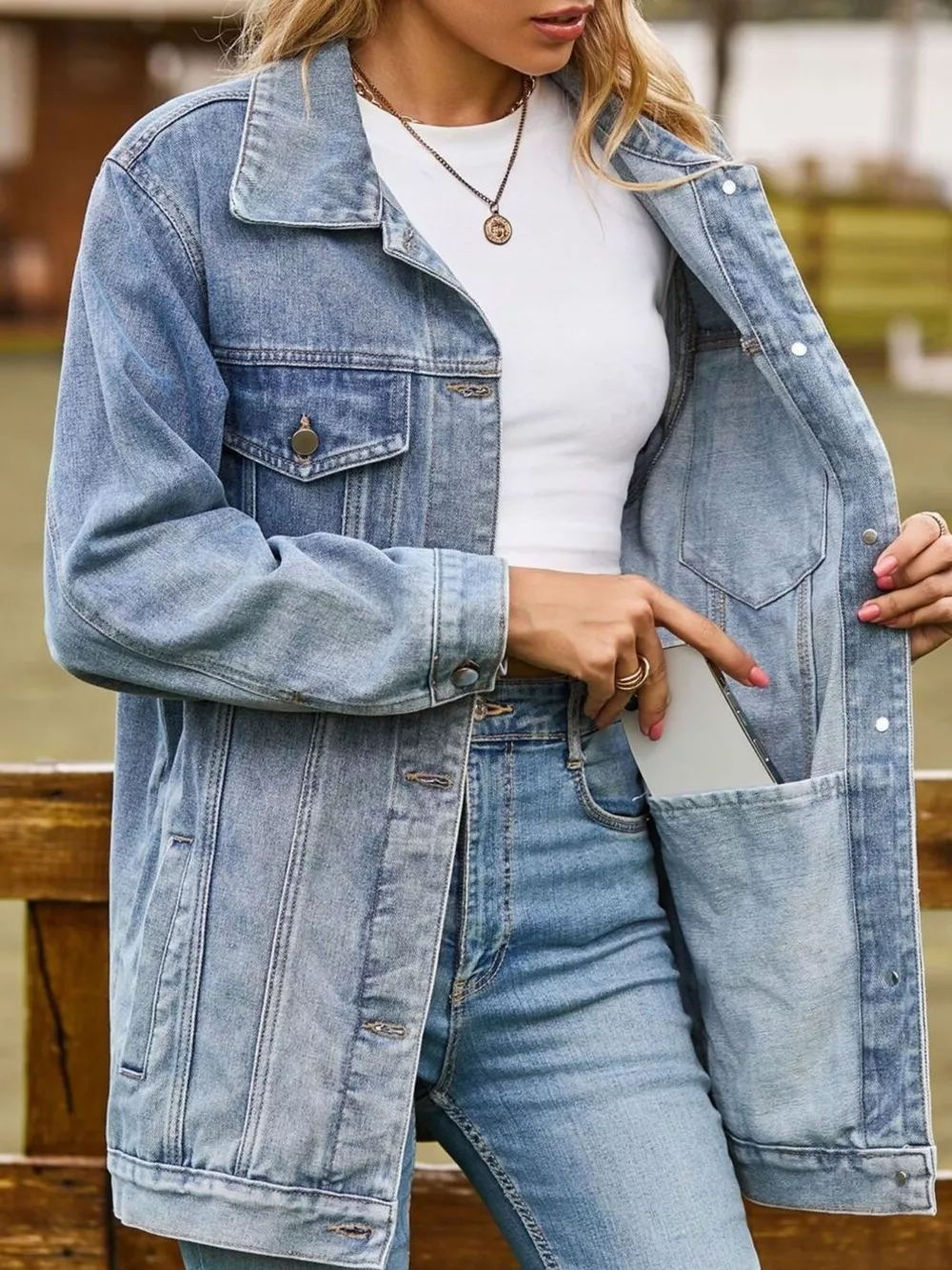 Button Down Washed Denim Jacket, image 3