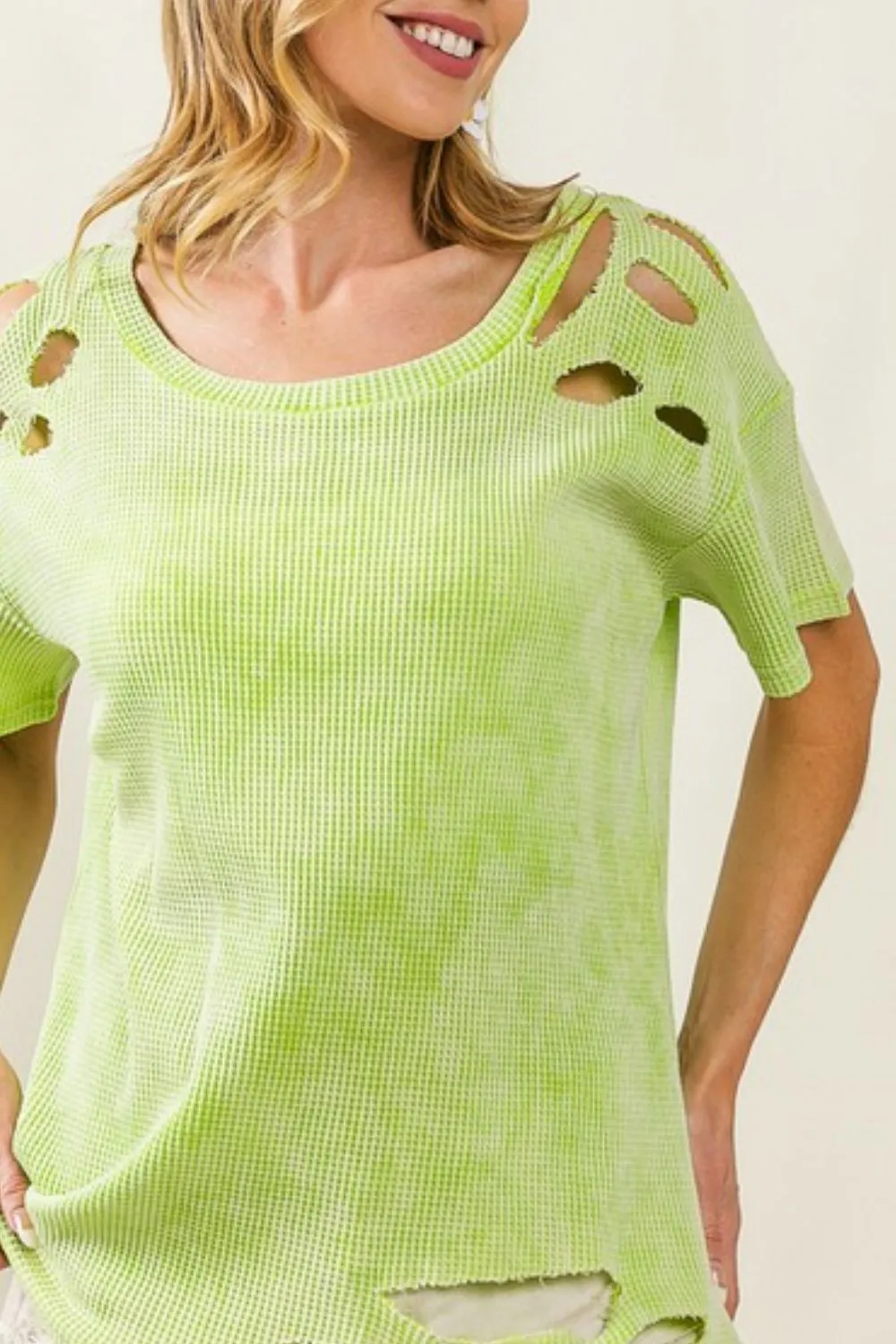 Laser Cut Mineral Washed Loose Fit Thermal Top, image 2