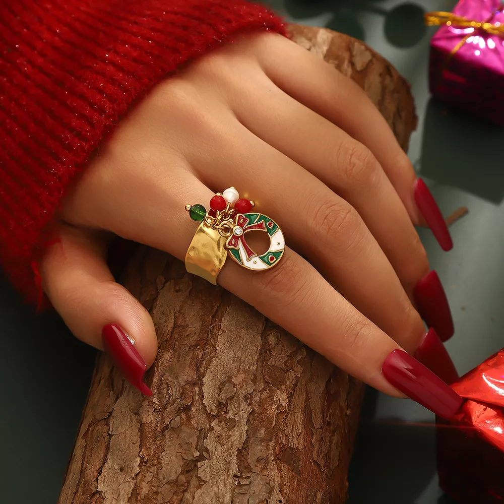 18K Gold-Plated Christmas Charm Ring, image 6