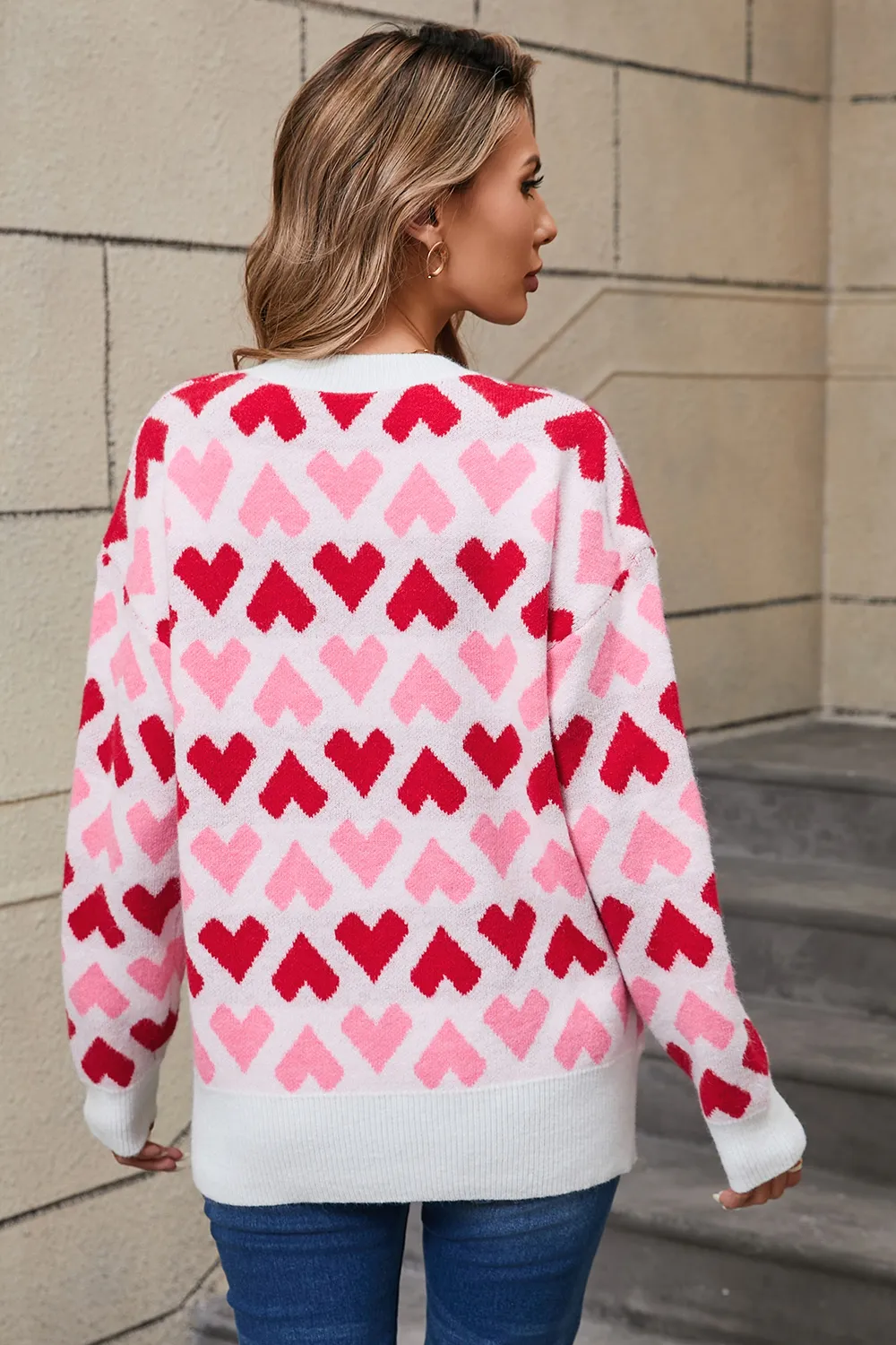 Contrast Heart Round Neck Sweater, image 8