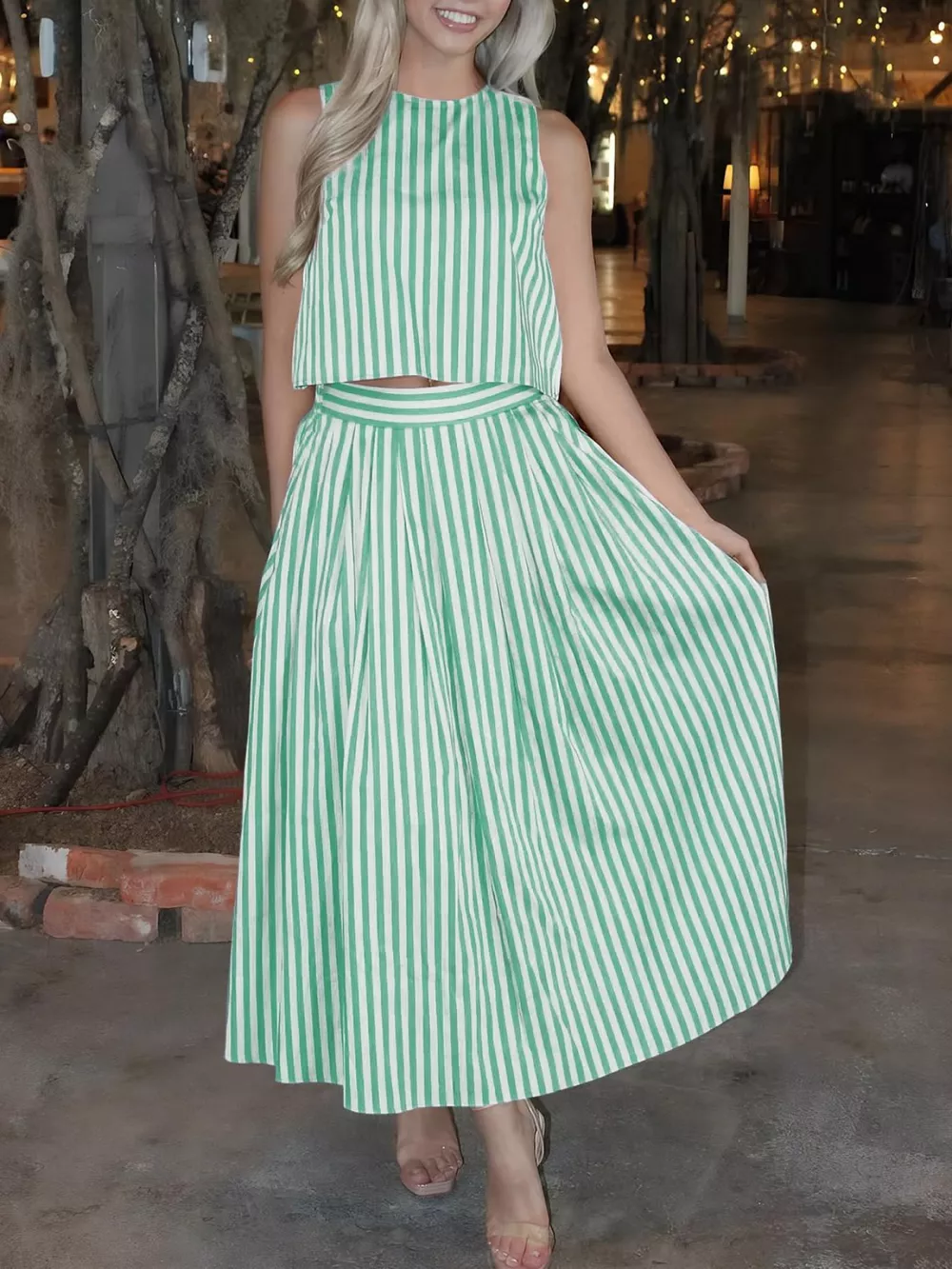 Striped Sleeveless Top and Midi Skirt Set, image 9