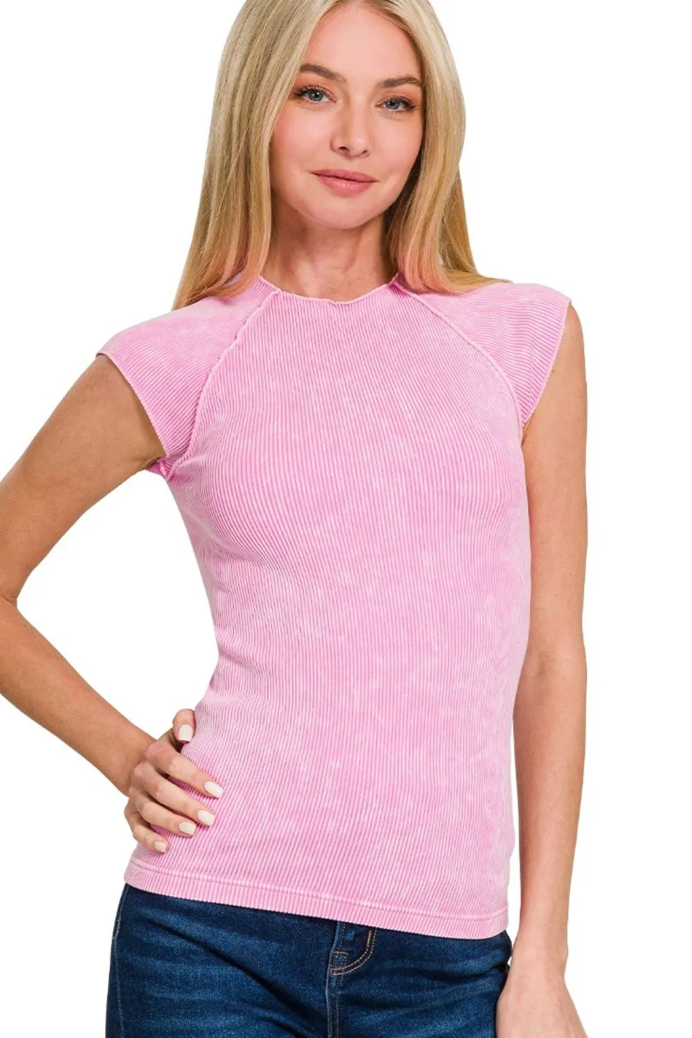Stone Washed Ribbed Seamless Top, image 2