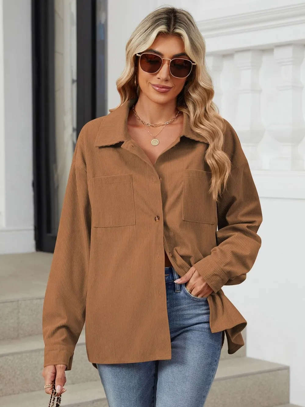 Button Up Dropped Shoulder Long Sleeve Outerwear, image 2