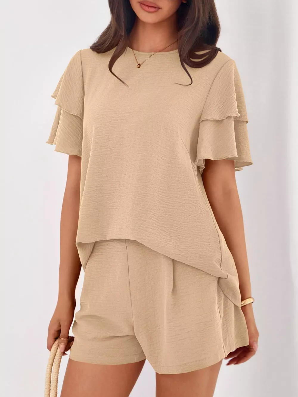 Ruffle Sleeve Top and Shorts Two-Piece Set, image 3