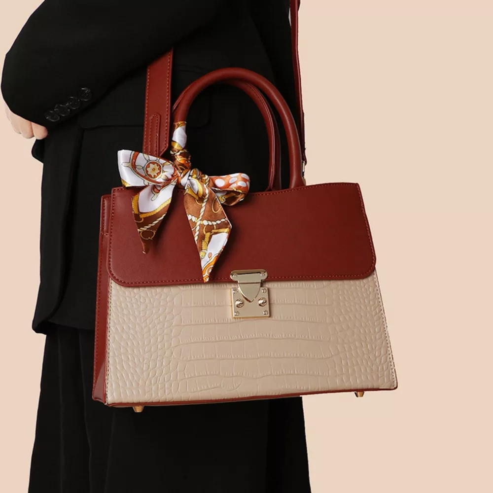 Crocodile Embossed Top Handle Handbag, image 4