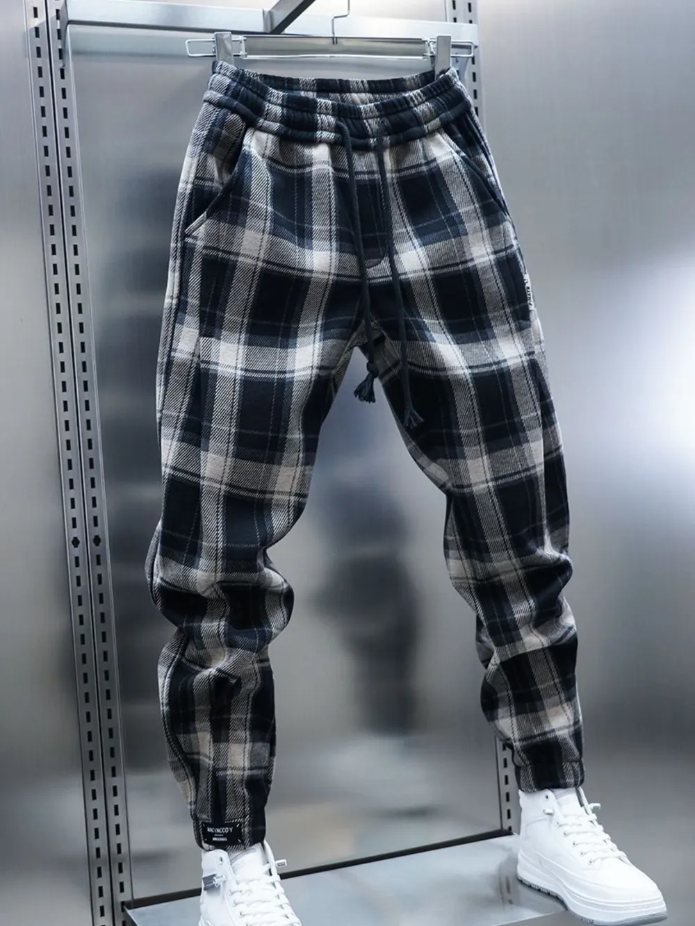 Men's Plus Size Plaid Drawstring Joggers, image 3