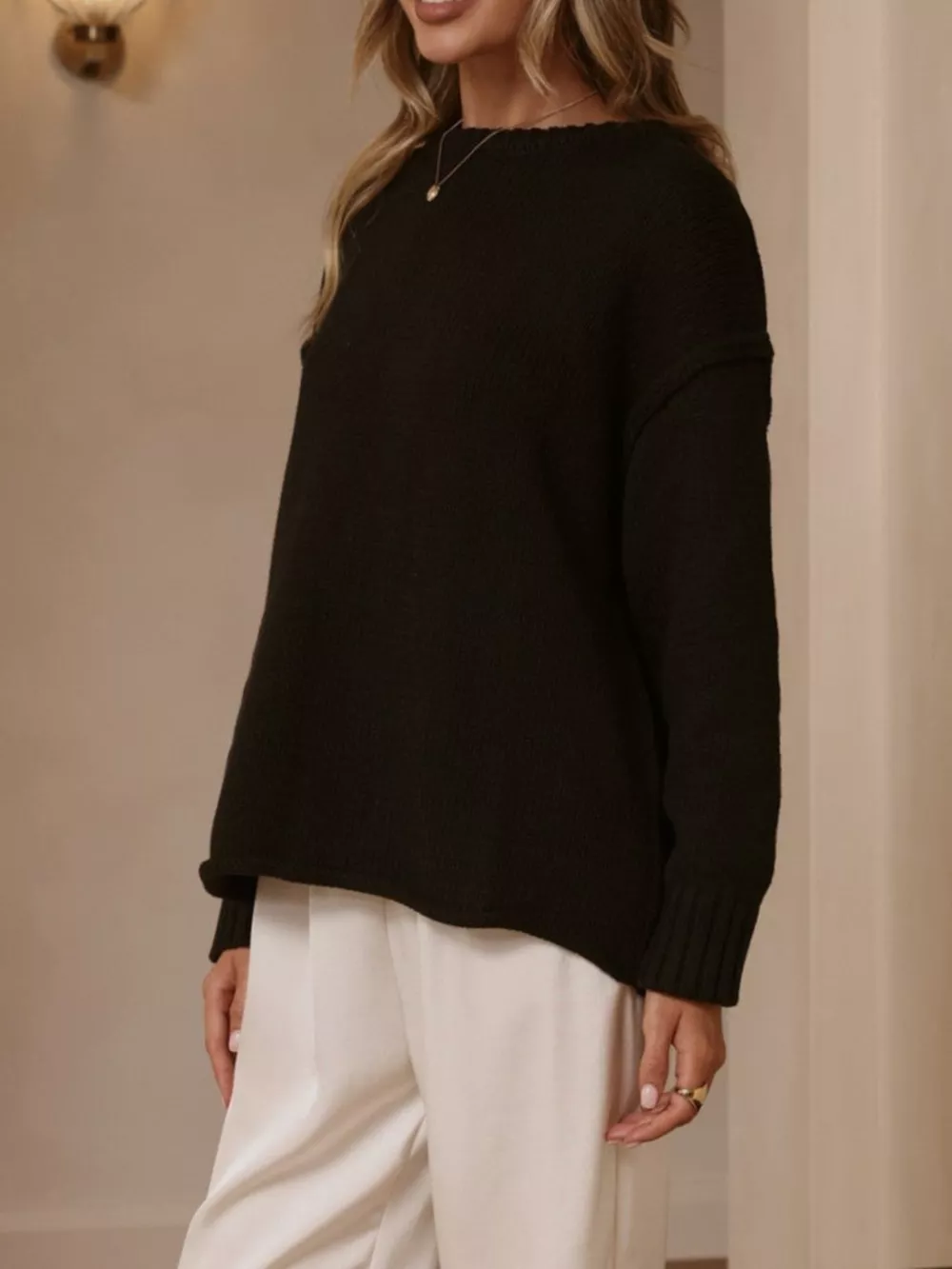 Crew Neck Dropped Shoulder Sweater, image 10