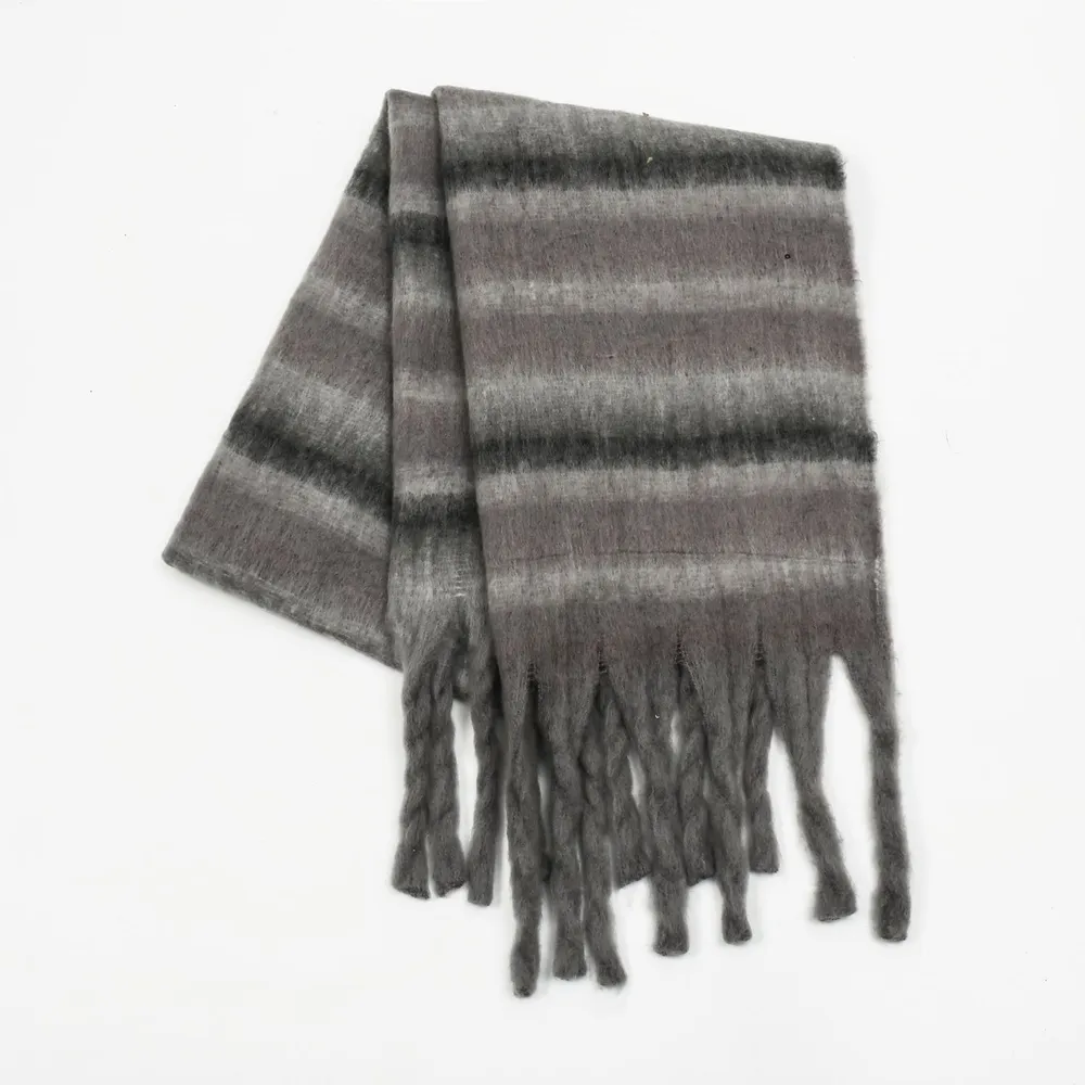 Fringe Contrast Striped Polyester Scarf, image 4