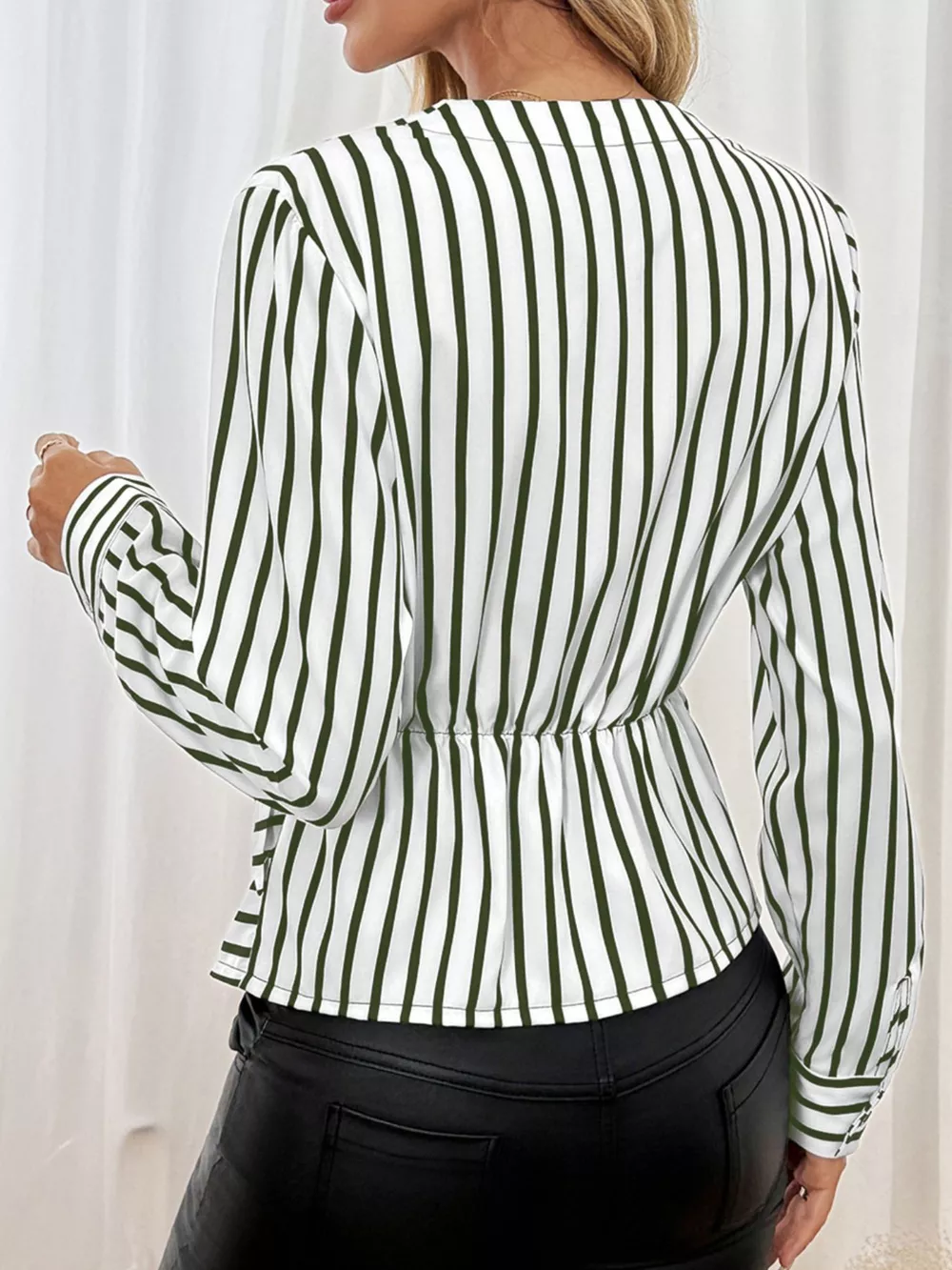 Striped Color Block Surplice Shirt, image 17