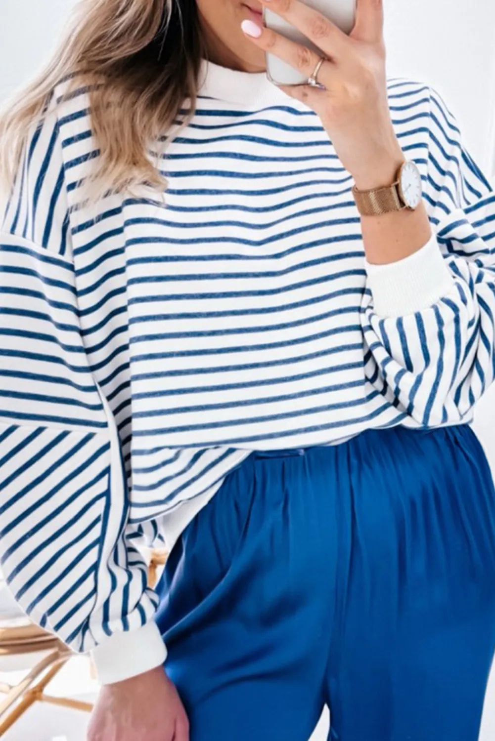 Striped Dropped Shoulder Long Sleeve Sweatshirt, image 4