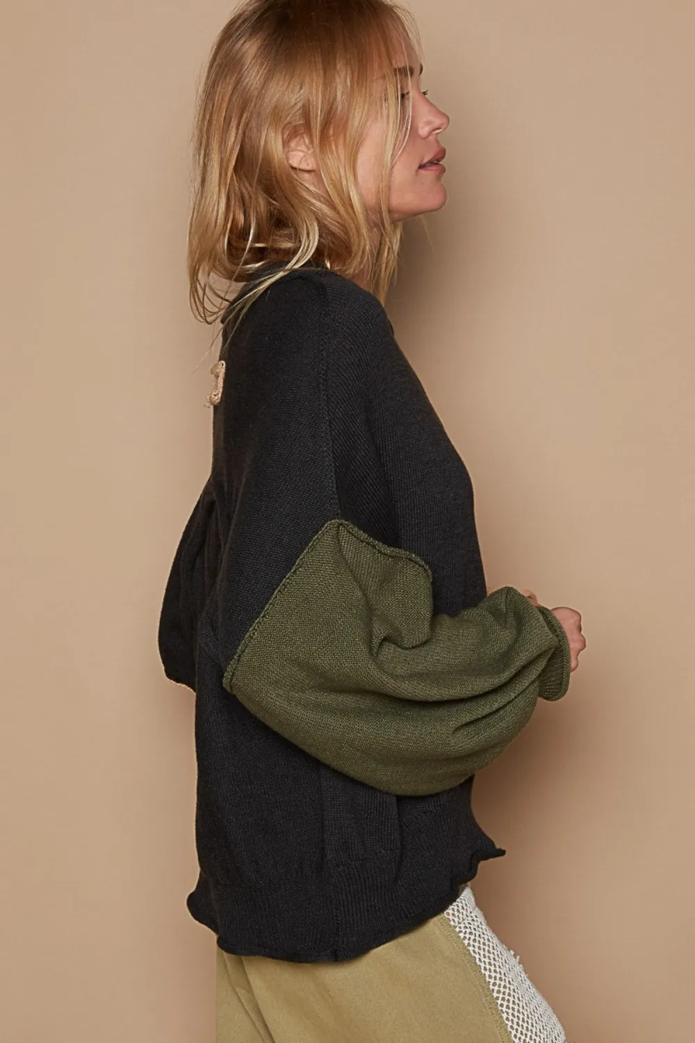 Color Block Roll Hem Hacci Sweater, image 2