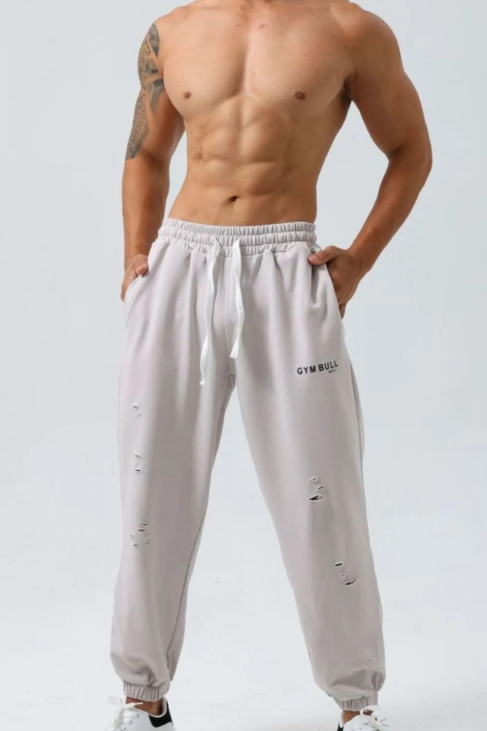 Men's Plus Size Distressed Drawstring Joggers, image 2