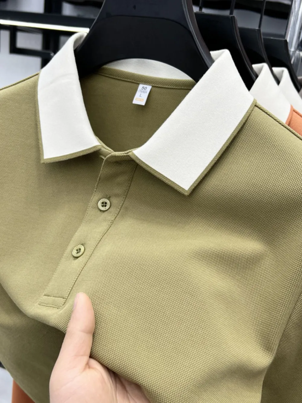 Men's Plus Size Contrast Collar Short Sleeve Polo, image 6