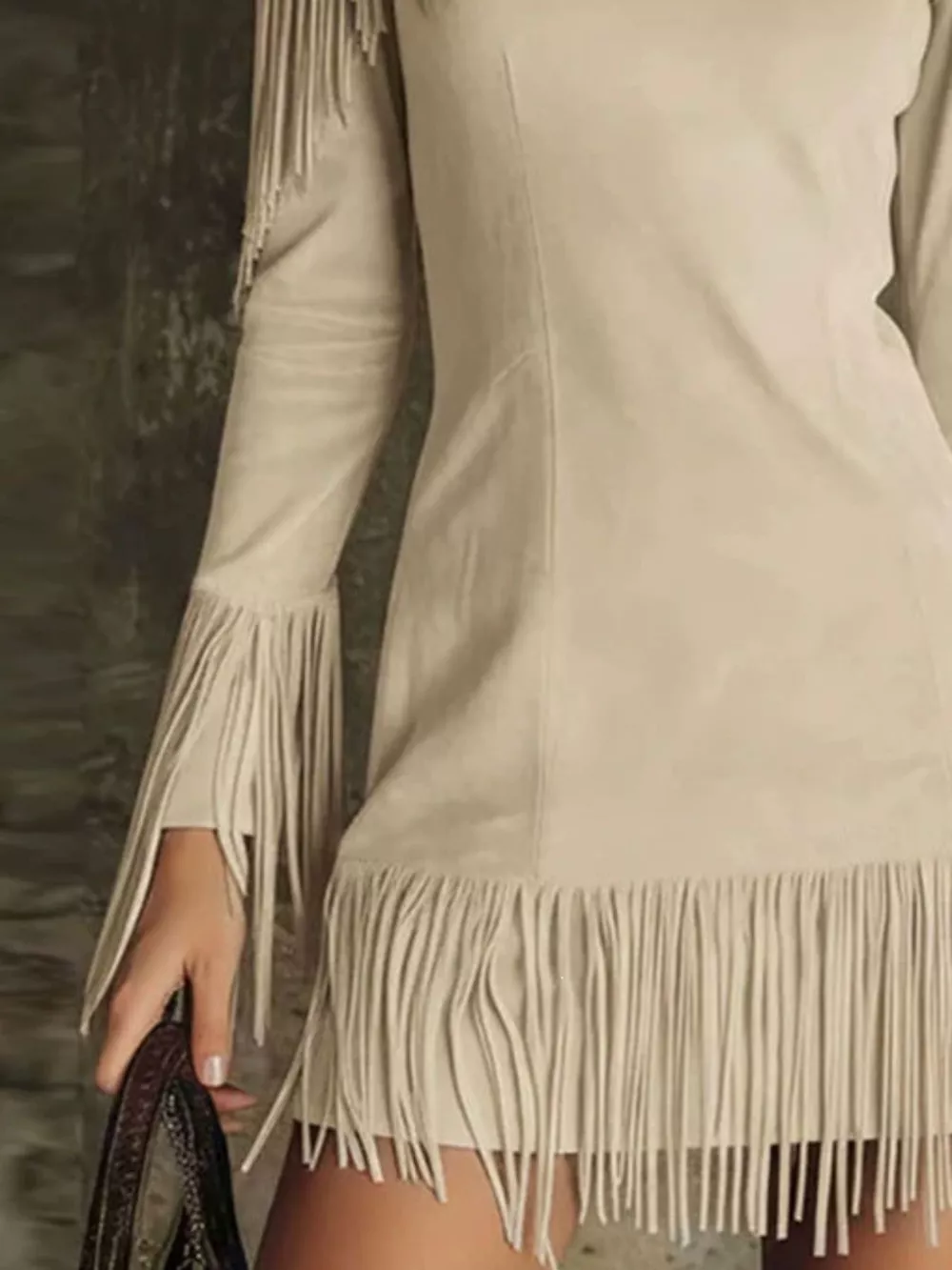 Fringed Cold Shoulder Mini Dress, image 4