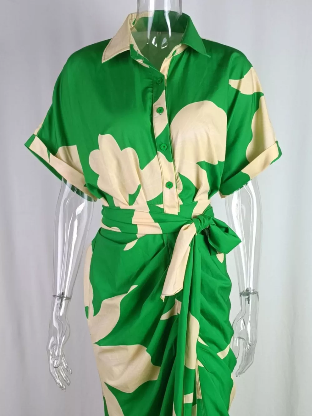 Tie Waist Short Sleeve Shirt Dress, image 2