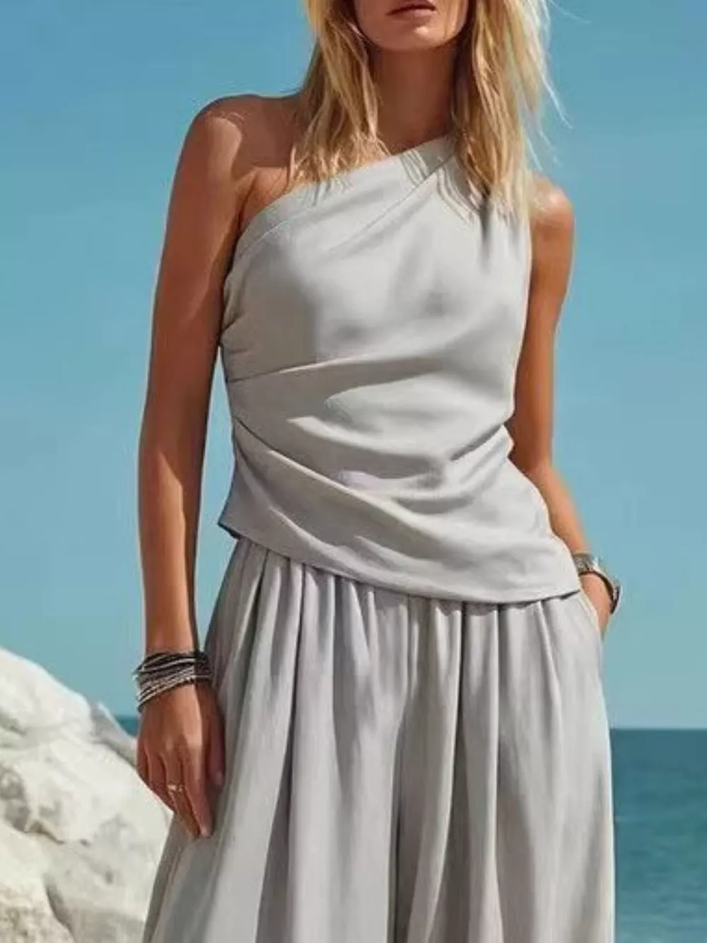Full Size One-Shoulder Top and Wide Leg Pants Set Plus Size, image 8