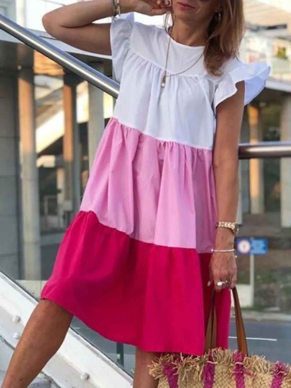 Full Size Color Block Tiered Ruffle Summer Dress Plus Size, image 3
