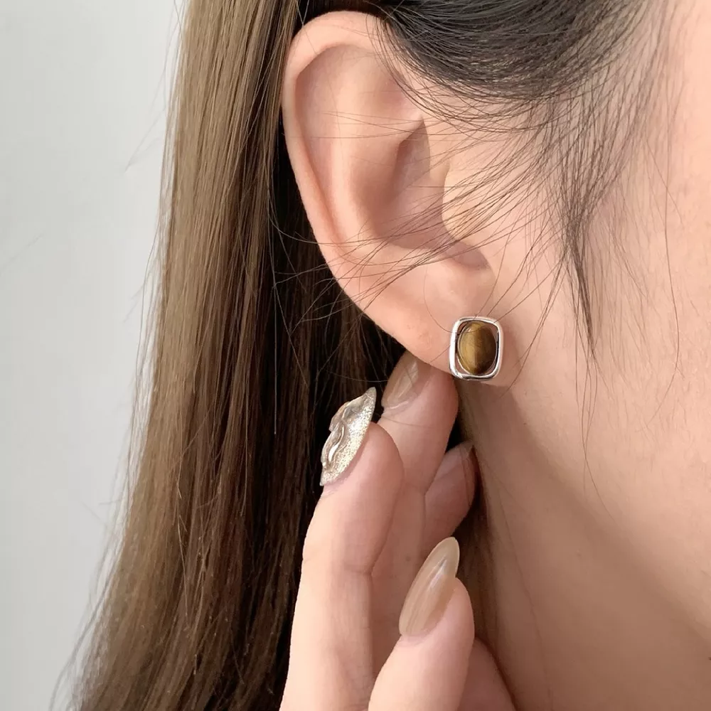 Square Tiger Eye Stud Earrings, image 8