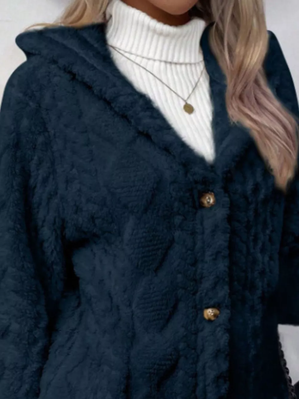 Full Size Button-Down Hooded Outerwear Plus Size, image 2