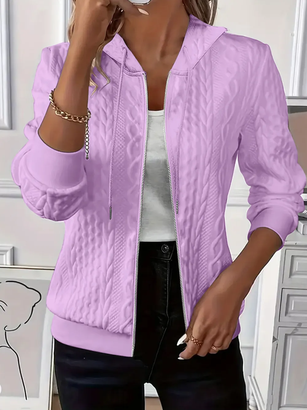 Drawstring Zip Up Hooded Jacket, image 13