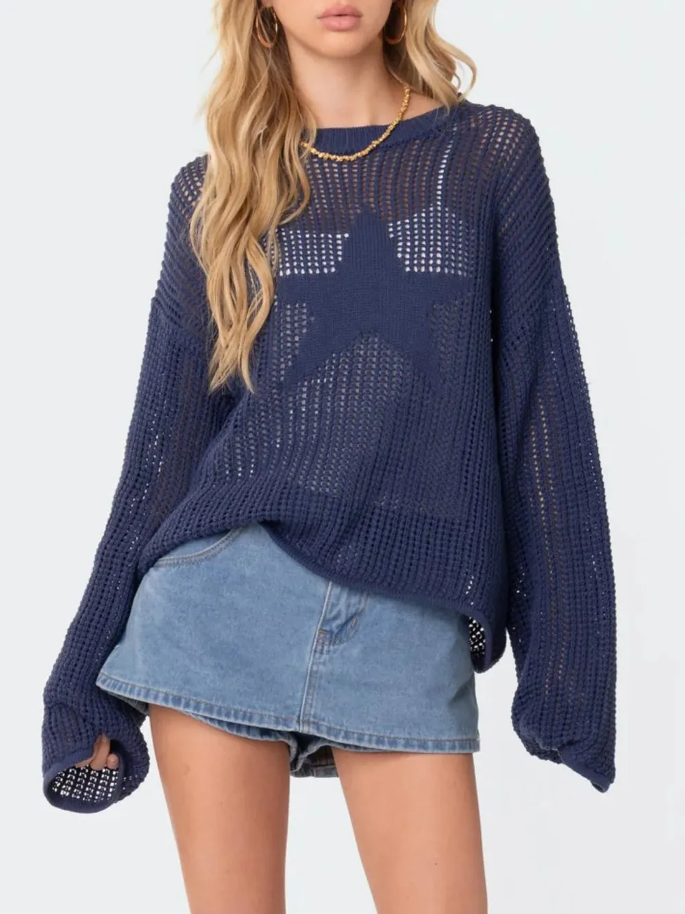 Star Round Neck Long Sleeve Knit Top, image 5