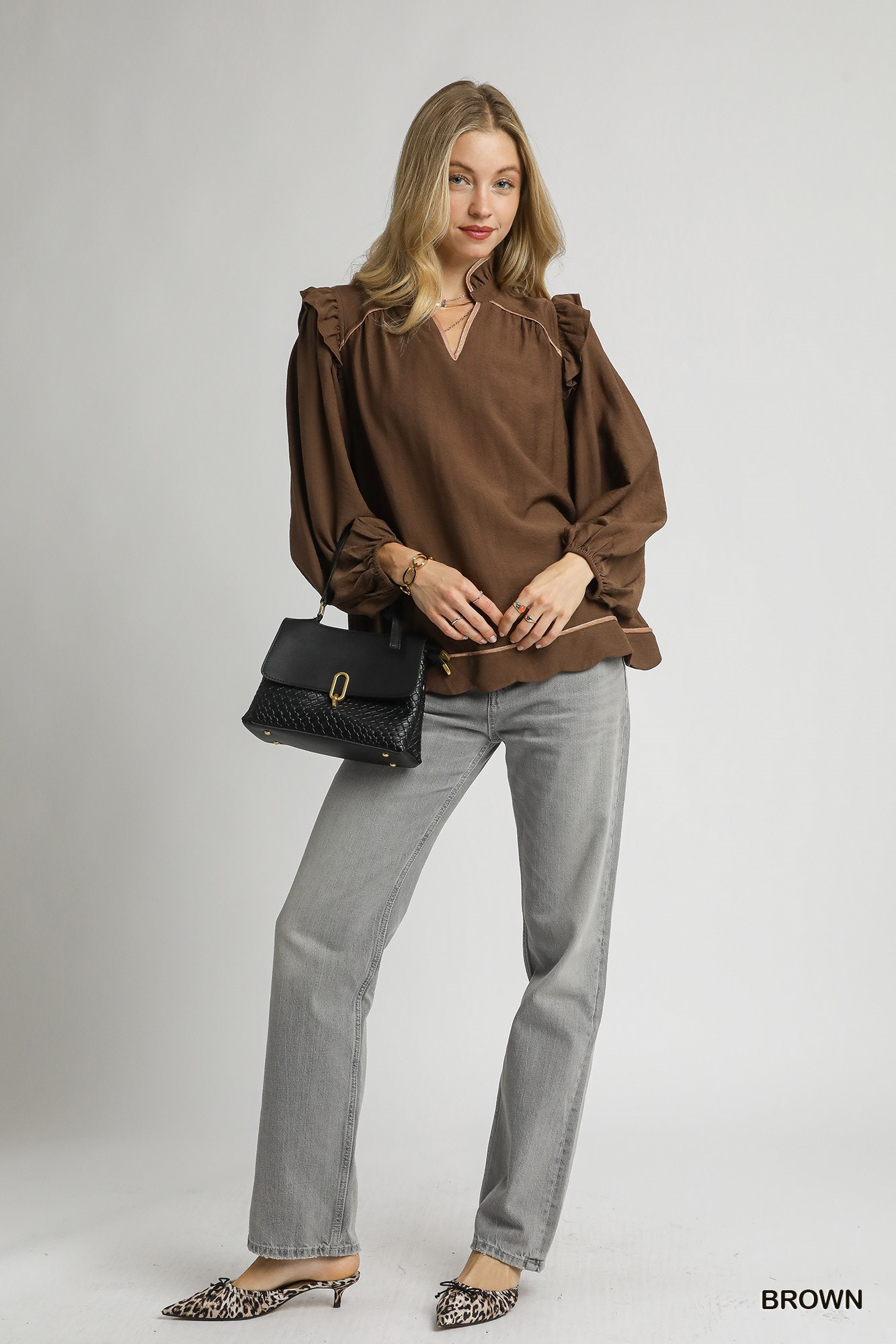 Ruffle Shoulder Long Sleeve Blouse, image 4