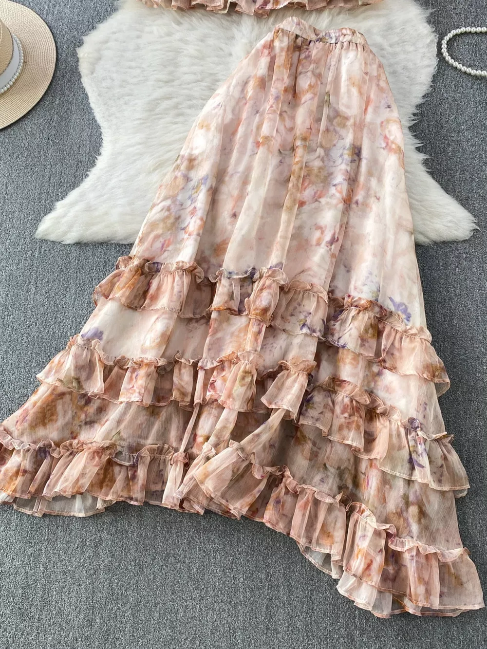 Floral Print Ruffle Hem Blouse and Skirt Set, image 24