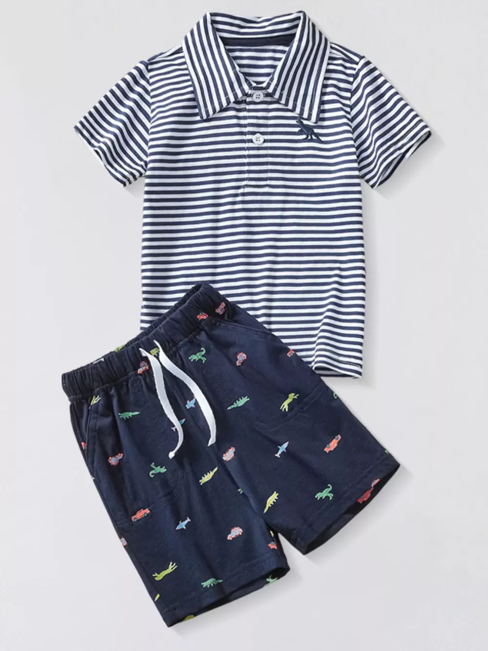 Children's Striped Polo Shirt & Printed Shorts Set