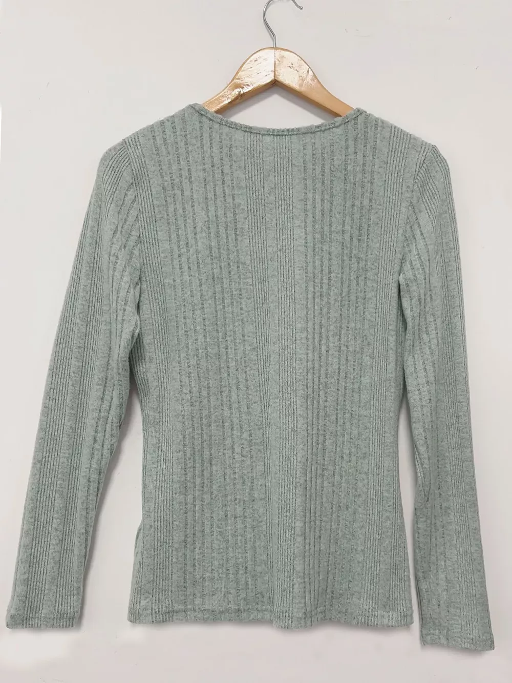 Crisscross V-Neck Ribbed Knit Long Sleeve T-Shirt, image 3