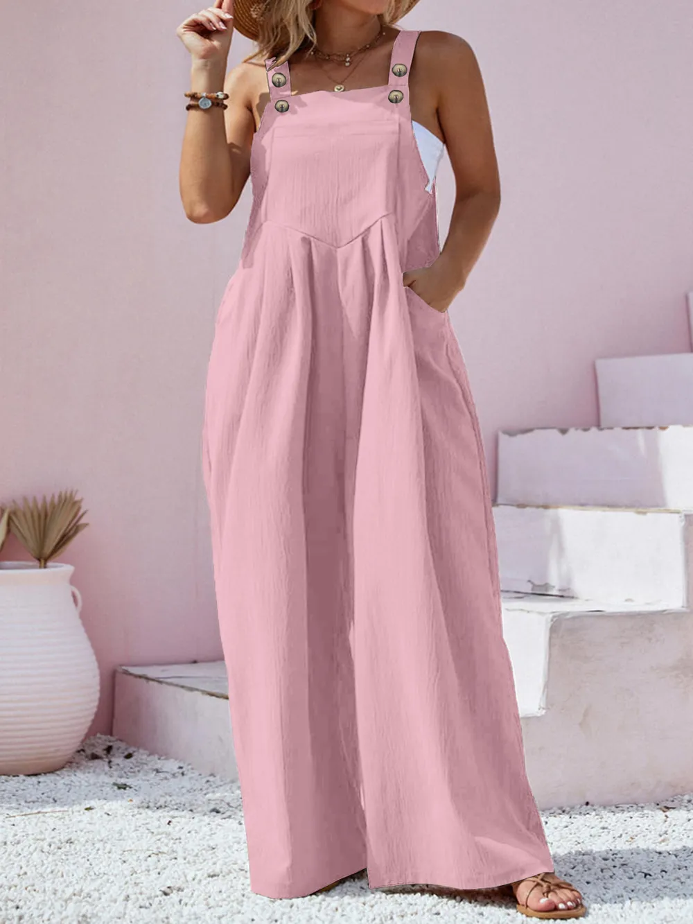 Plus Size Square Neck Wide Leg Overalls, image 6