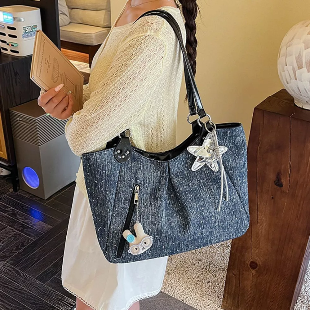 Polka Dot Denim Shoulder Bag, image 4