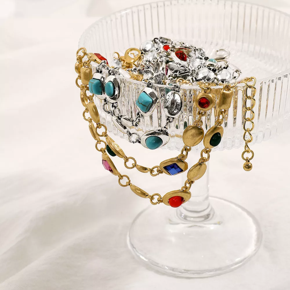 Vintage Multi-Gemstone Double Layered Necklace, image 3