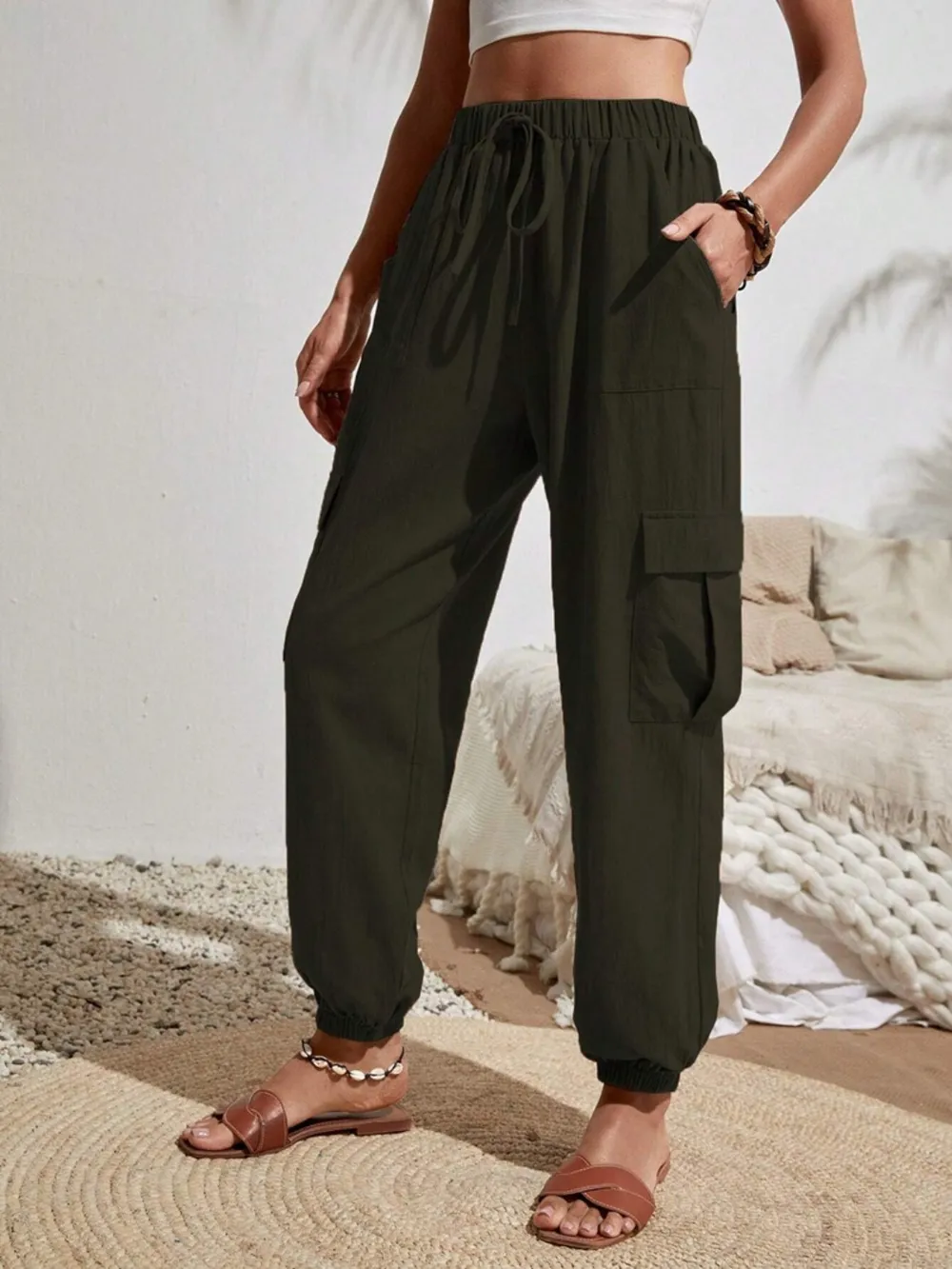 Drawstring Joggers with Cargo Pockets, image 8