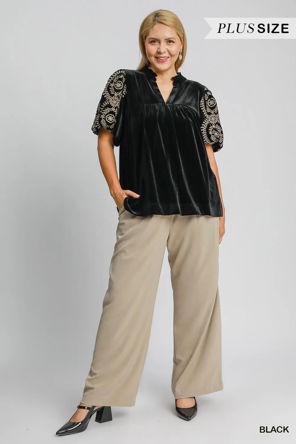 Full Size Velvet Embroidered Sleeve Blouse Plus Size, image 5