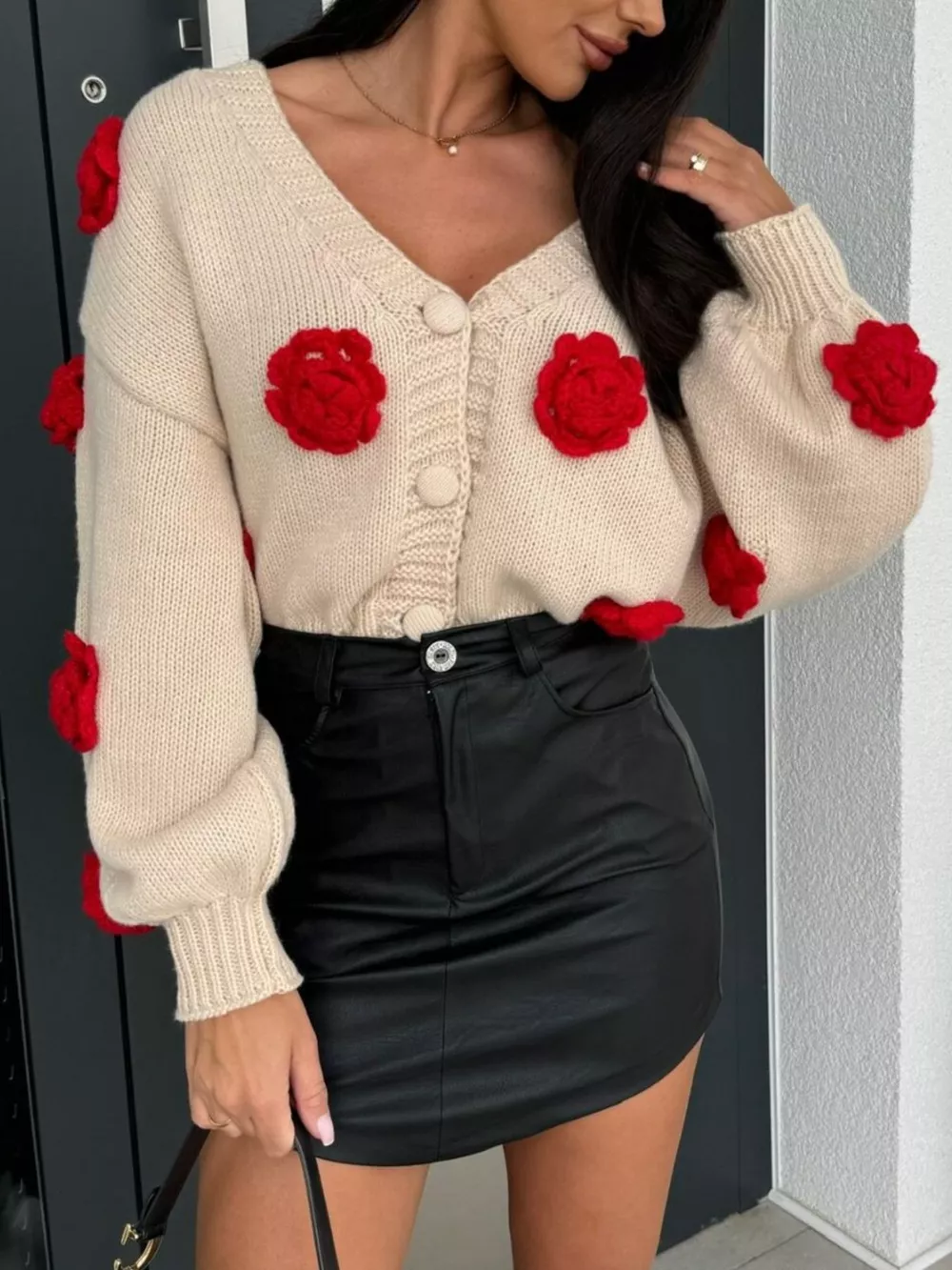 Rose Embellished V-Neck Cardigan, image 5