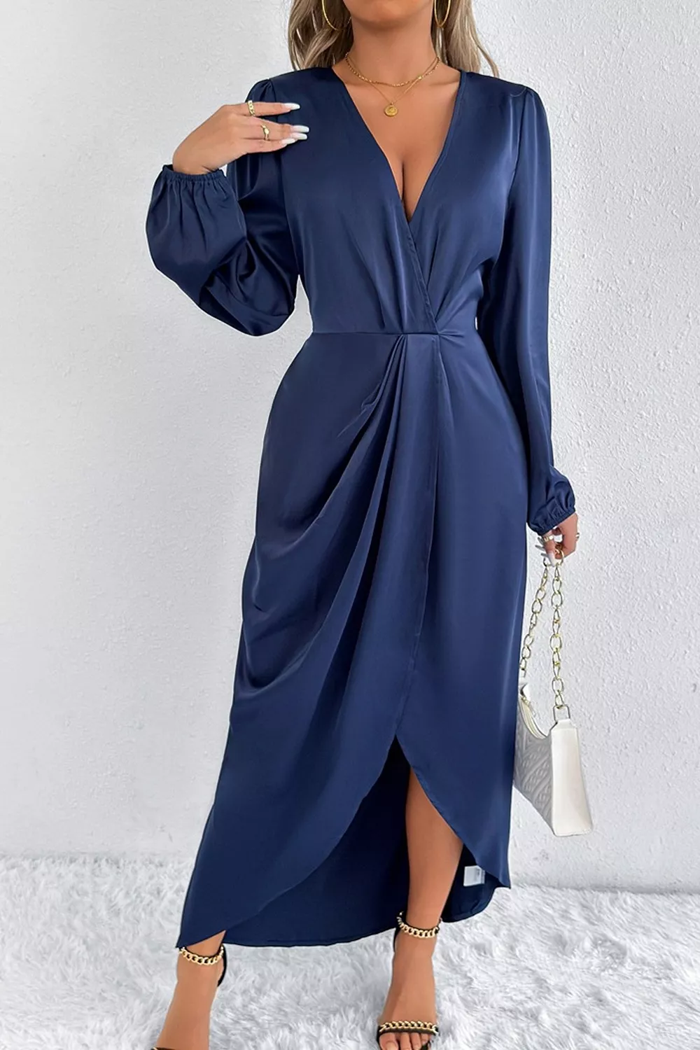 Satin Balloon Sleeve Midi Dress, image 6