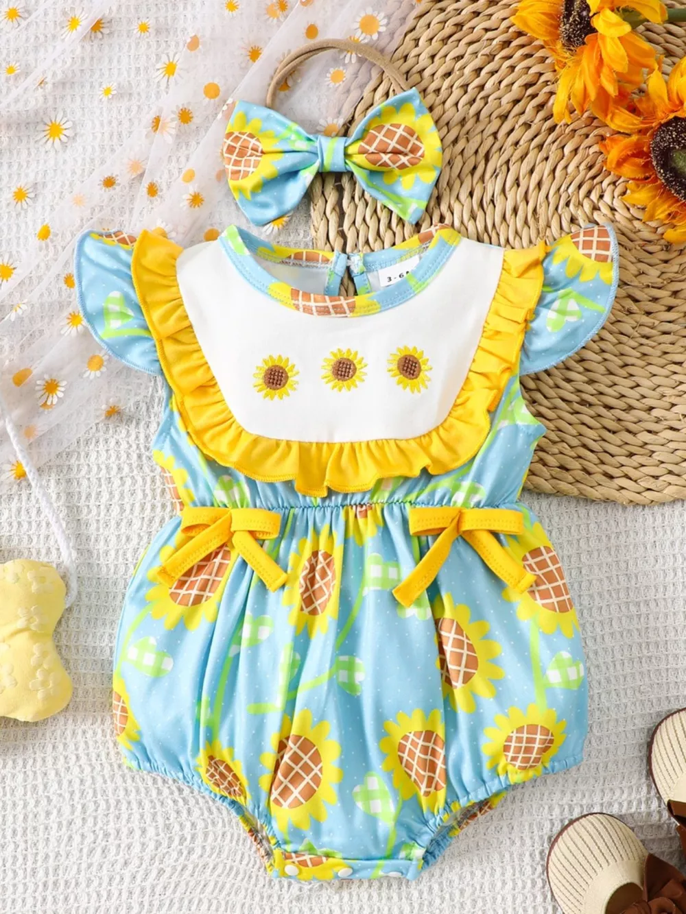 Children's Printed Ruffle Trim One-Piece with Headband, image 3