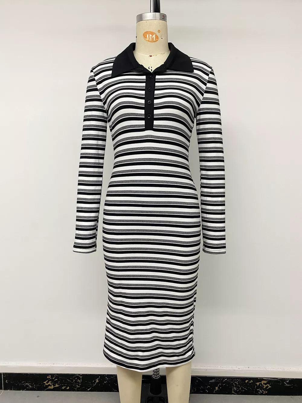 Striped Polo Collar Midi Dress, image 6