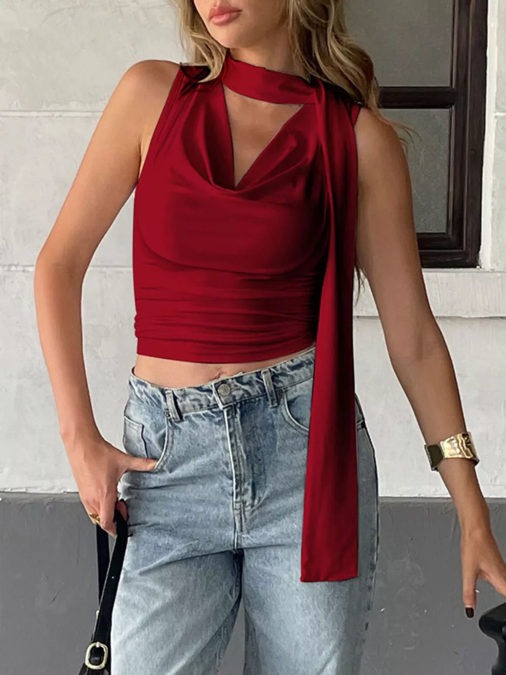 Cowl Neck Ruched Cami, image 3