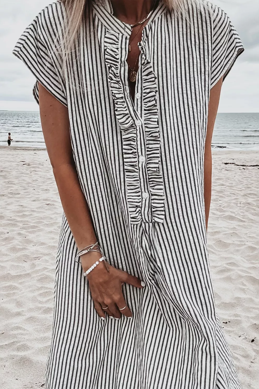 Striped Ruffle Button Front Maxi Dress, image 2
