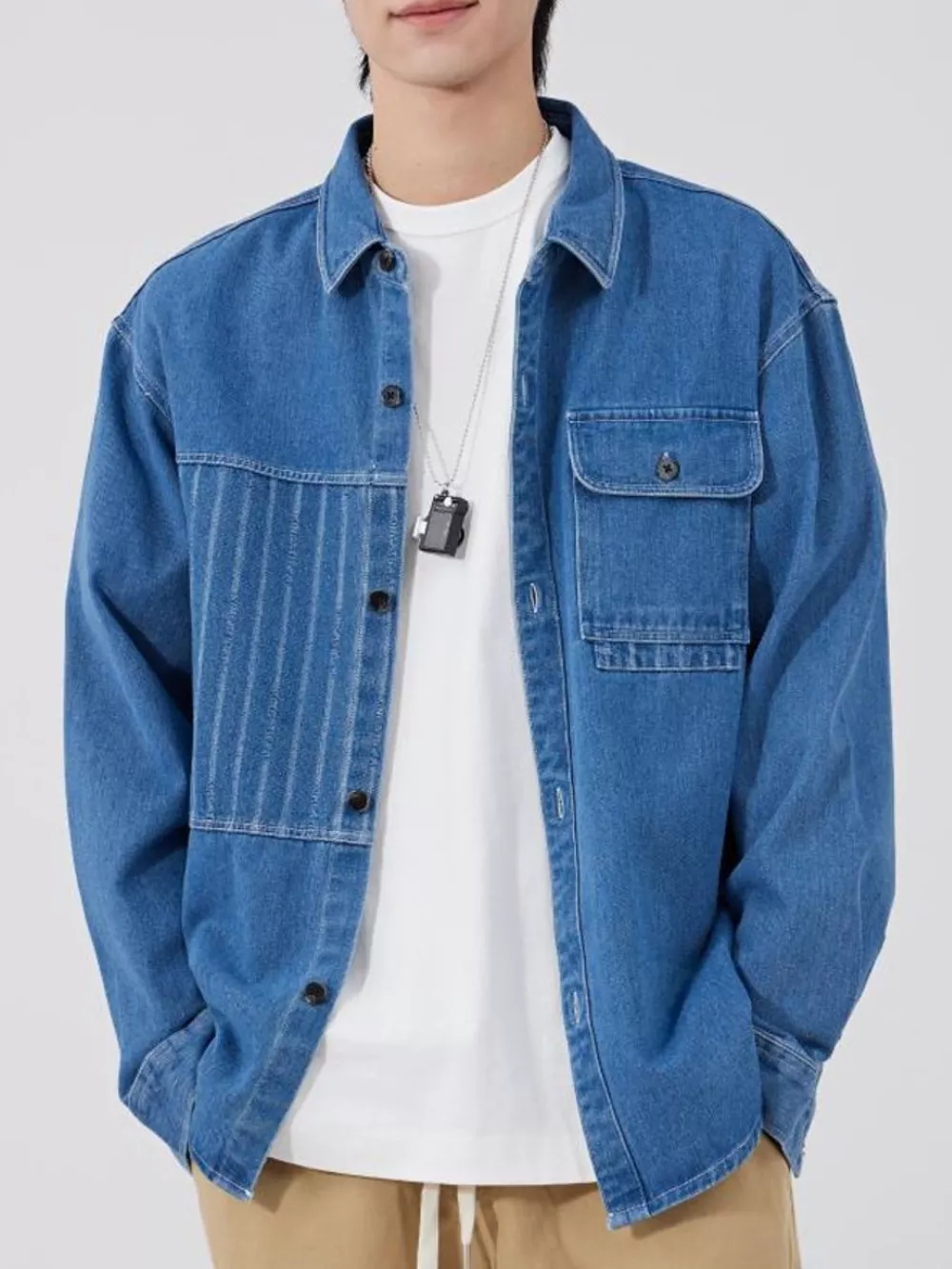 Men's Plus Size Button Up Casual Denim Shirt, image 6