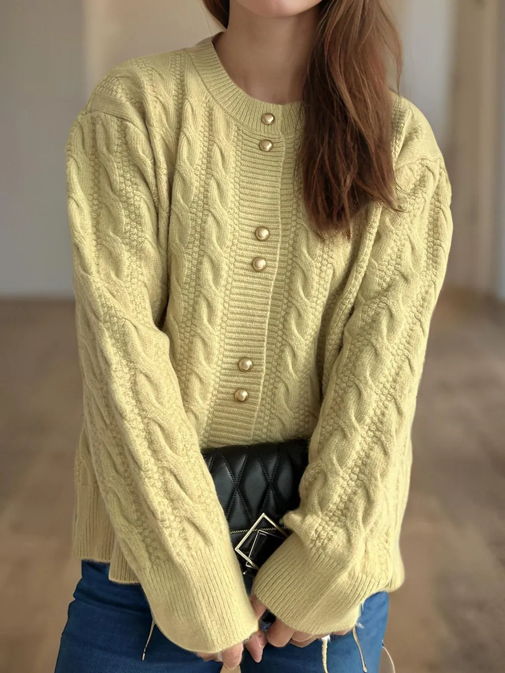 Cable-Knit Round Neck Long Sleeve Cardigan, image 26