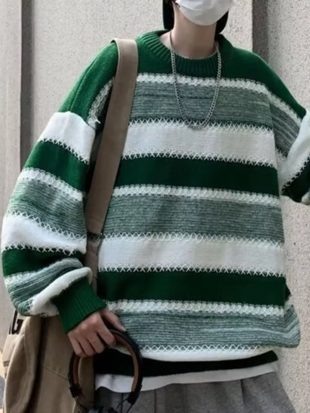 Men's Striped Pattern Relaxed Fit Sweater, image 2