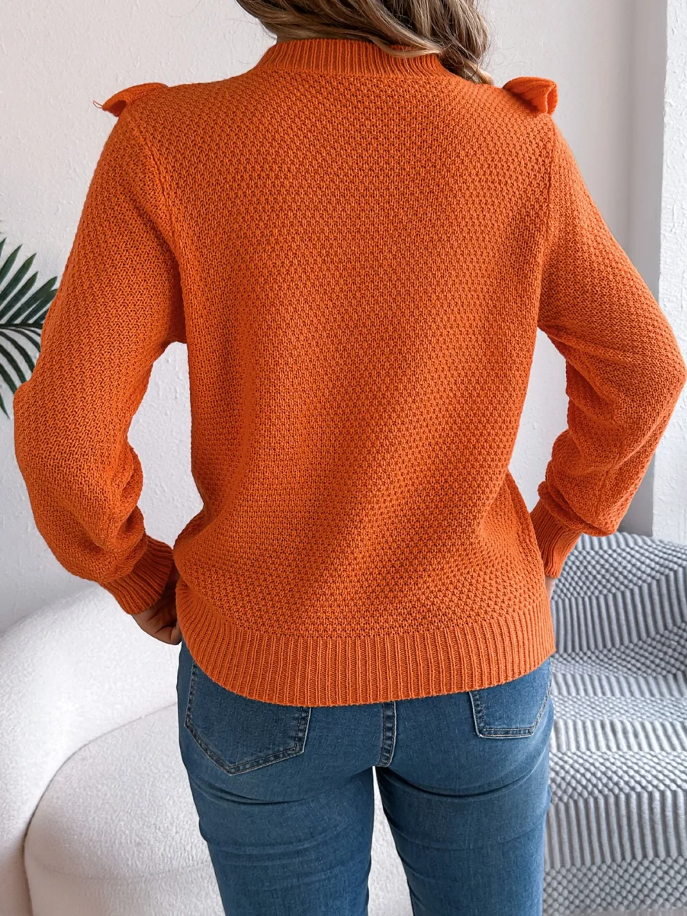 Ruffled Round Neck Long Sleeve Sweater, image 14